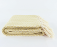 Load image into Gallery viewer, A folded yellow-colored woven turkish towel linen with a textured chevron pattern and tasseled edges, shown on a plain white background.