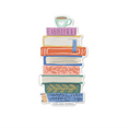 Load image into Gallery viewer, A die-cut sticker featuring an illustration of a stack of colorful books topped with a mint green coffee cup, shown on a plain white background. The brand name '©INKLINGS PAPIERIE' is printed along the bottom edge of the sticker.