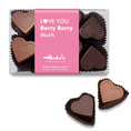 Load image into Gallery viewer, A package of heart-shaped chocolates in milk chocolate and dark chocolate flavors, with a pink label that reads "Love you Berry Berry Much"
