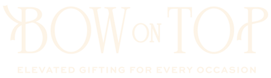 A light beige logo on a white background reading 'BOW ON TOP' with the tagline 'ELEVATED GIFTING FOR EVERY OCCASION' below.