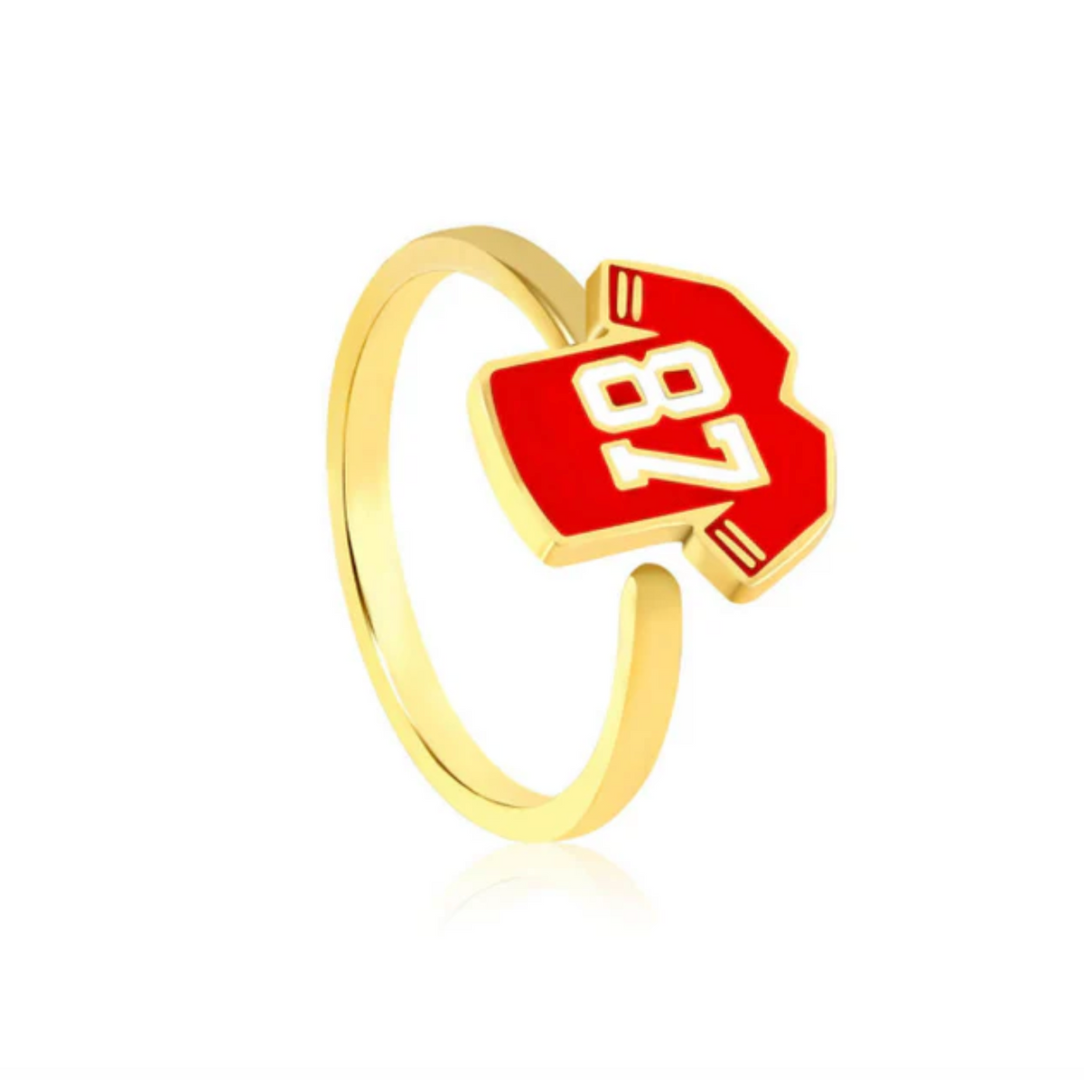 Gold Ring with #87 Kansas City Chiefs Jersey on it.