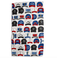 Load image into Gallery viewer, A white towel featuring a repeating pattern of various Kansas Jayhawks-themed snapback hats in blue, red, black, and white.
