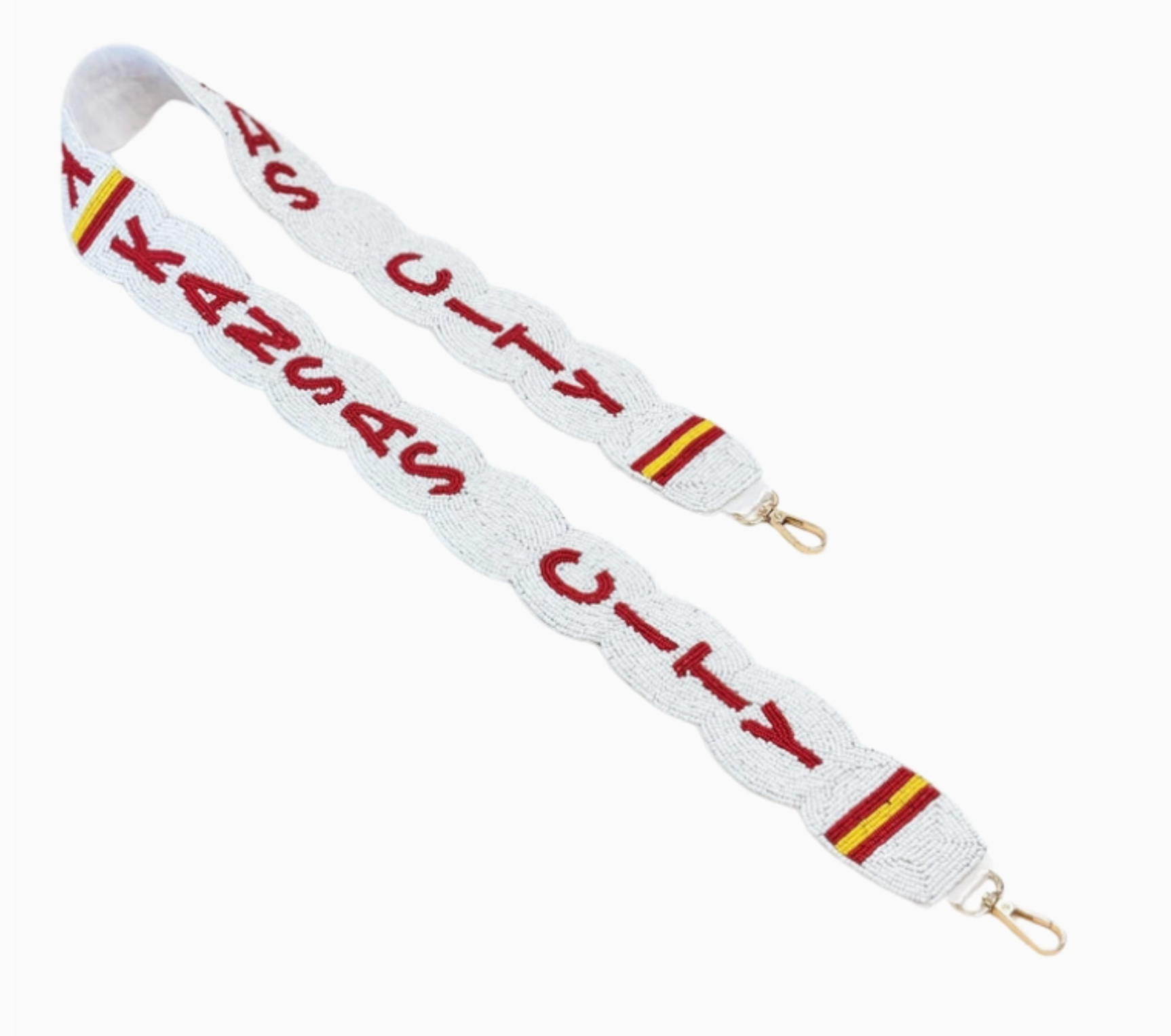 White Beaded Kansas City Purse Strap with Yellow and Red Accents