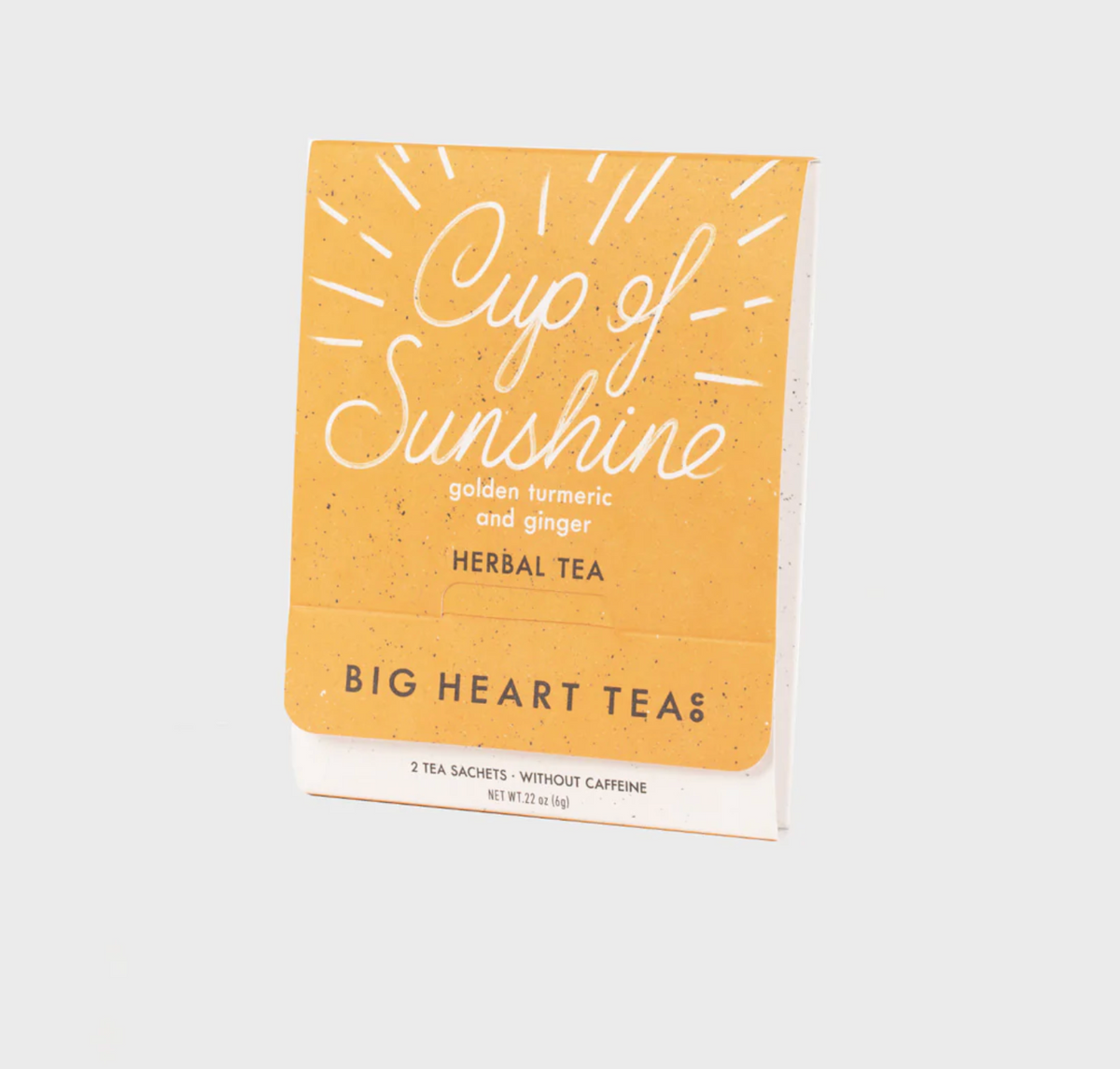 A two-pack of Cup of Sunshine herbal turmeric tea by Big Heart Tea. 