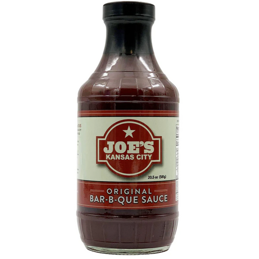 A bottle of Joe's Kansas City Original Bar-B-Que Sauce on a plain white background.