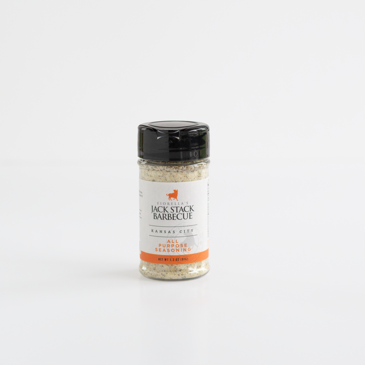 A 3.2 oz bottle of Jack Stack Barbecue Kansas City All Purpose Seasoning on a clean white background.