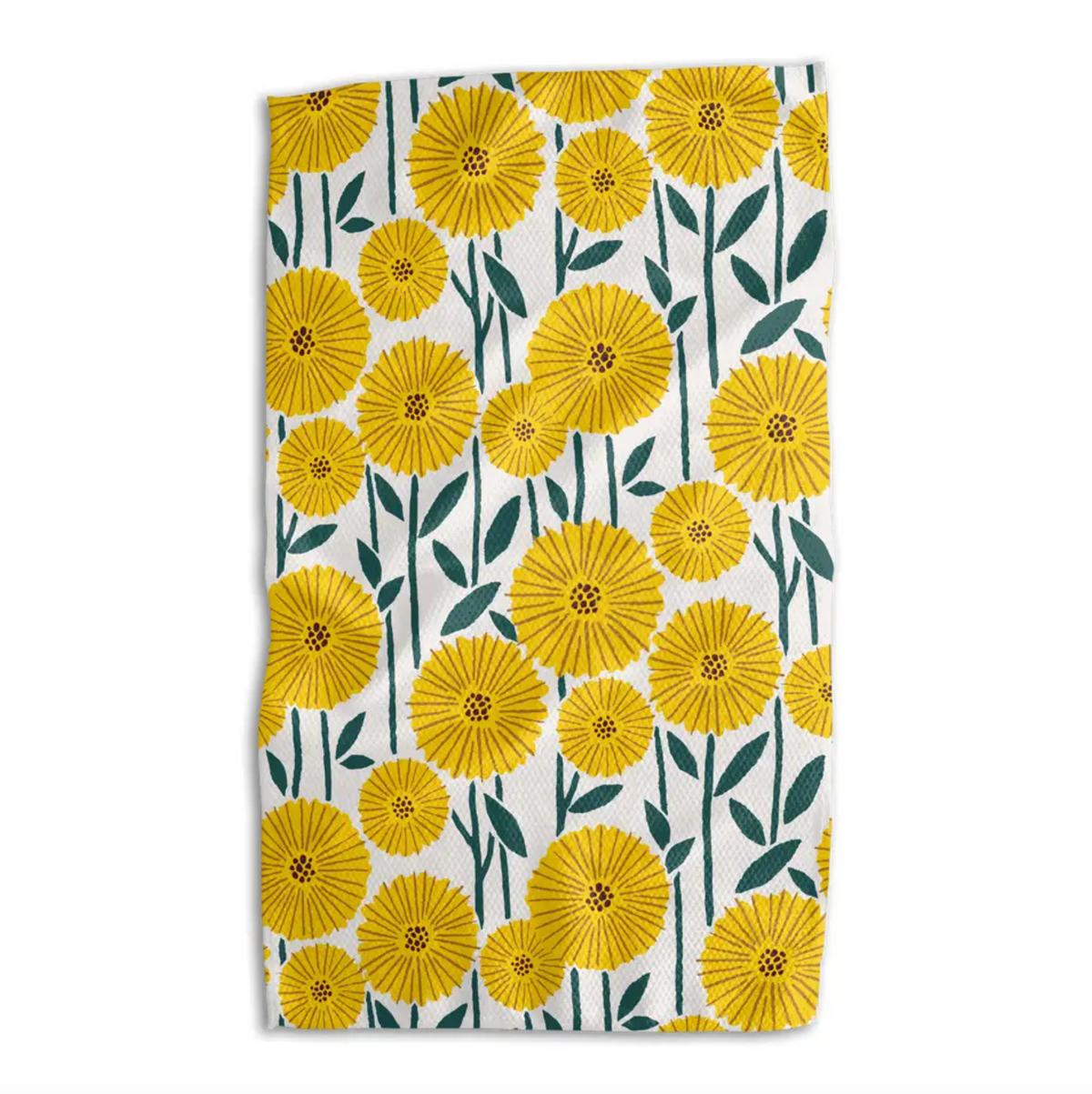 Kitchen Tea Towel with Yellow Flowers. This is the front of the double-sided Kansas Farm towel by Absorb-Lumen