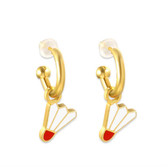 Earrings shaped like the iconic Shuttlecock from Kansas City