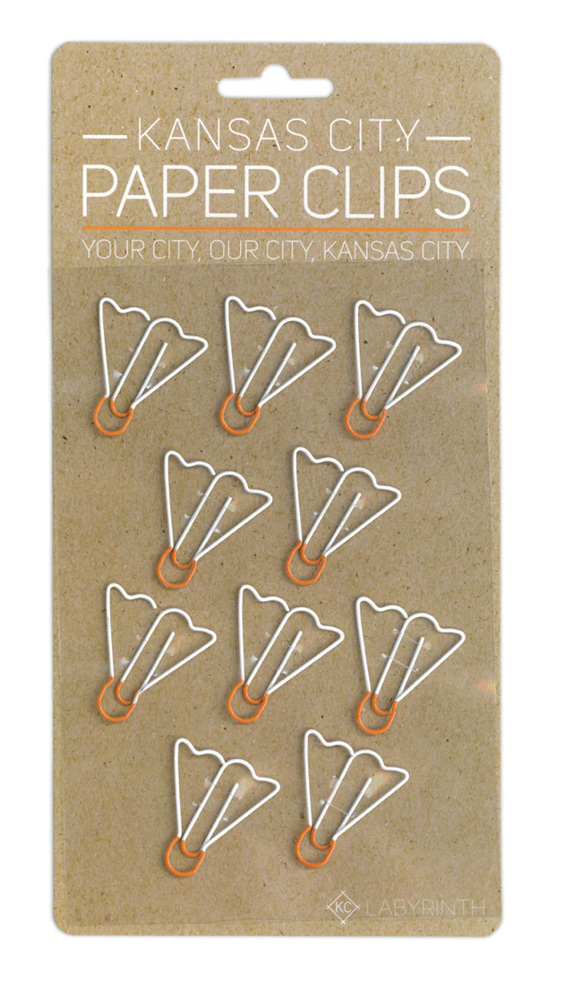 Pack of 10 paper clips on a kraft paper backing card. The paper clips are shaped like the iconic shuttlecocks with white wire outlines and copper-colored inner shapes.