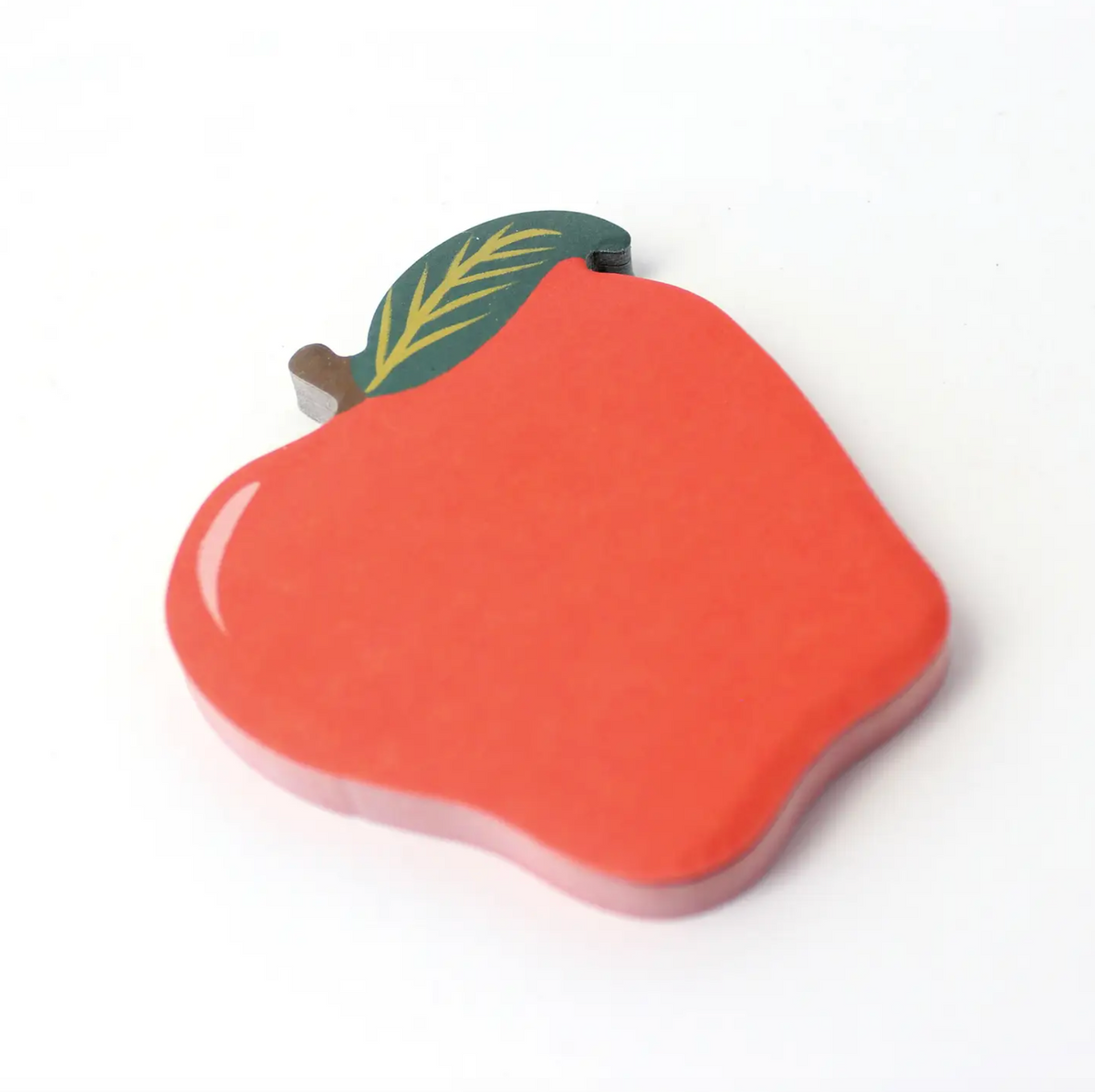 Apple-shaped sticky notes in bright red with a green leaf