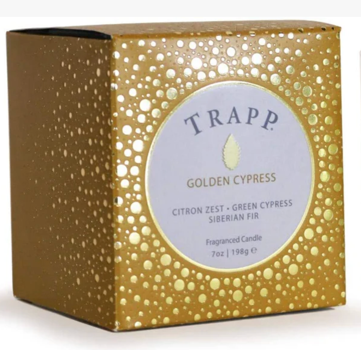 Golden Cypress 7oz Candle by Trapp Candles with notes of Citron Zest, Green Cypress and Siberian Fir