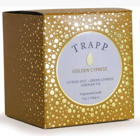 Golden Cypress 7oz Candle by Trapp Candles with notes of Citron Zest, Green Cypress and Siberian Fir