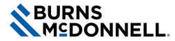 The official logo for Burns McDonnell, featuring a blue stylized geometric emblem on the left and the brand name 'BURNS MCDONNELL' in bold black sans-serif lettering on a plain white background.