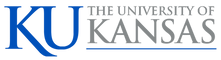 The University of Kansas logo featuring a blue 'KU' and gray 'THE UNIVERSITY OF KANSAS' text on a solid green background.