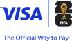 Official Visa 2026 FIFA payment logo on a white background, with the blue VISA wordmark, a black 2026 emblem featuring the gold FIFA World Cup trophy, and the text 'The Official Way to Pay'.